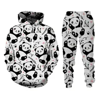 Automne Animal mignon Panda 3D sweat à capuche imprimé costume hommes sweats pantalons de survêtement décontracté mode deux pièces survêtement ensemble homme vêtements 3