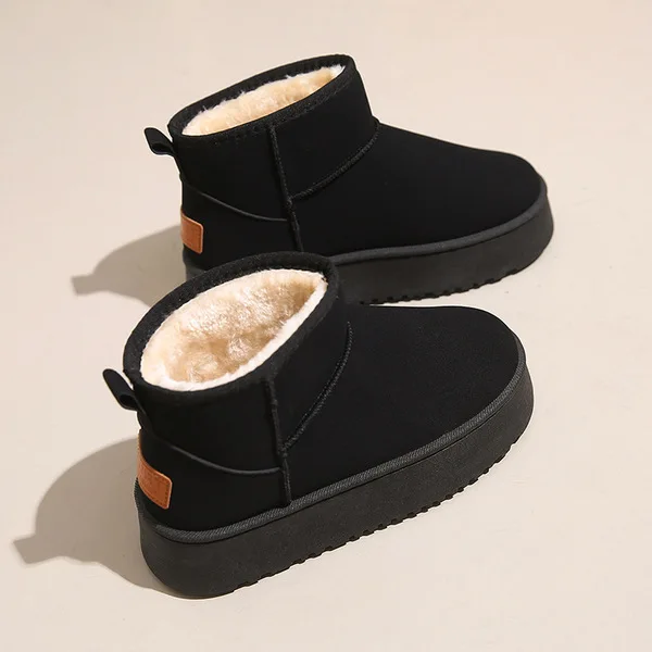 

Женские кожаные ботинки с круглым носком, женские плюшевые ботинки, австралийская зимняя обувь на плоской подошве, до щиколотки, 2023, меховая женская обувь для снега в стиле "Лолита"