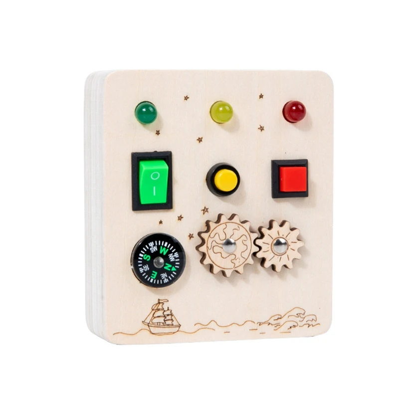 

Compass Kids Busy Board Montessori Toys Wooden With LED Light Switch Control Sensory Educational Games For 2-4 Y Durable