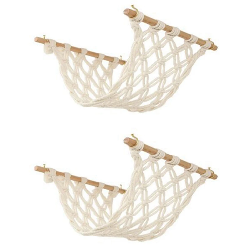 

New 2X Macrame Fruit Hammock For Kitchen Under Cabinet,Veggie Hammock Fruit Holder Net And Hook For Hanging Fruit Basket