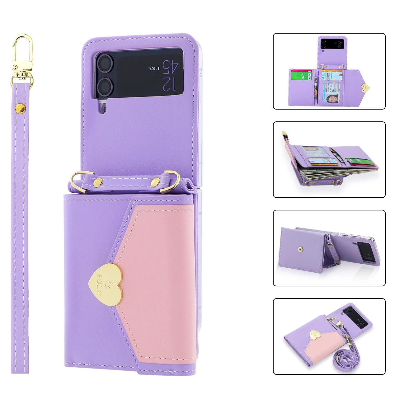 

Кросс-боди Чехол-Бумажник для телефона Samsung Galaxy Z Flip 3 4 5 Flip3 флип P4 Фотоэлементы для карт с петлей кожаный чехол с ремешком