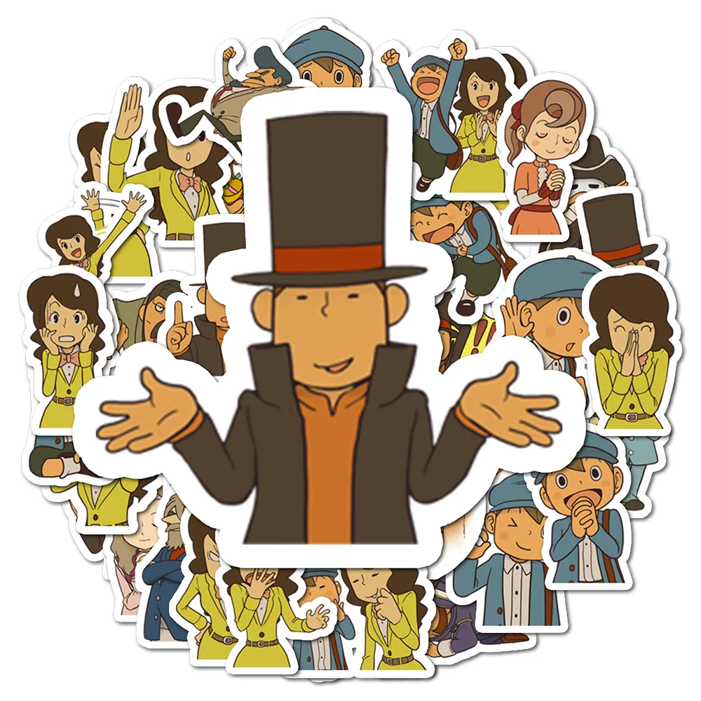 40 Stück Professor Layton Cartoon-Aufkleber zum Selbermachen, dekorative Aufkleber für Kinder, Schreibwaren, Bücher, Handyhüllen und Wasserflaschen – Detail 2