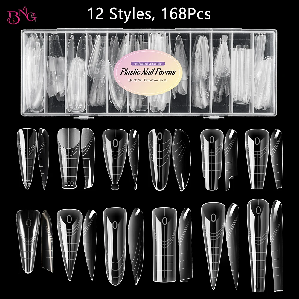 BNG 168/180 Uds. Juego de formas de uñas duales, moldes de uñas de Gel de extensión constructor para Gel de uñas de poli, diseño artístico, puntas de uñas reutilizables, 6/12 tipos