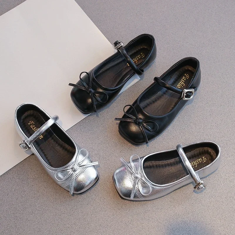 2025 Spring Autumn Girls Princess Leather Shoes Fashion Kids Mary Janes Simple Classic with Bow-knot Chic Size 26-37 Brand New