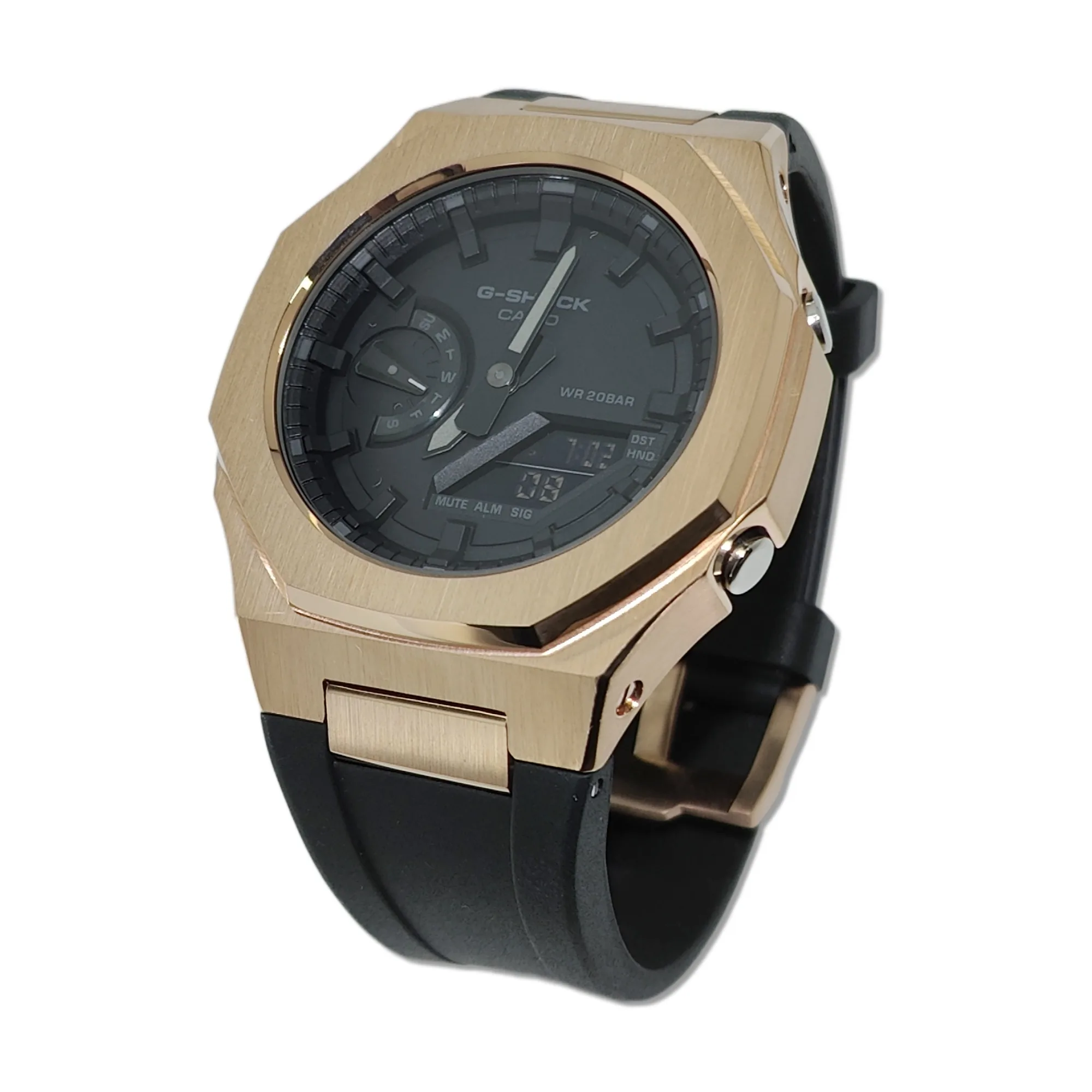 Hontao Ga2100 Casioak 5Th Gen Cassa Dell'Orologio In Acciaio Inossidabile Oro Rosa Cinturino In Gomma Fluorurata Per Casio G Shock Ga-2100/B2100/2110