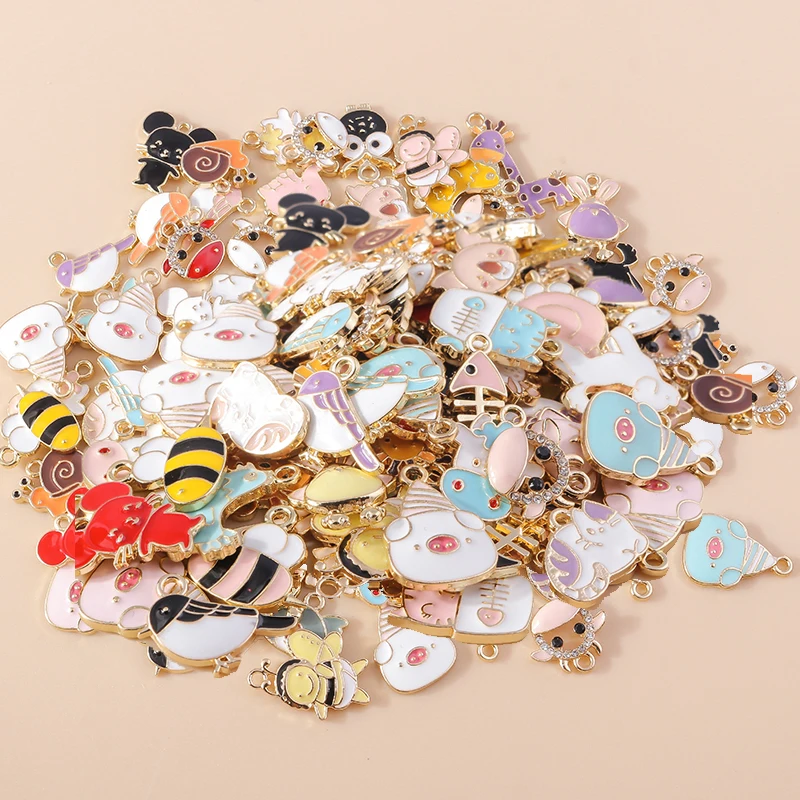 Prato 10 Pz Misto Smalto Animale Carino Uccello Giraffa Mucca Cane Ape Unicorno Charms Per Braccialetto Orecchini Collana Ciondolo Gioielli Fai Da Te