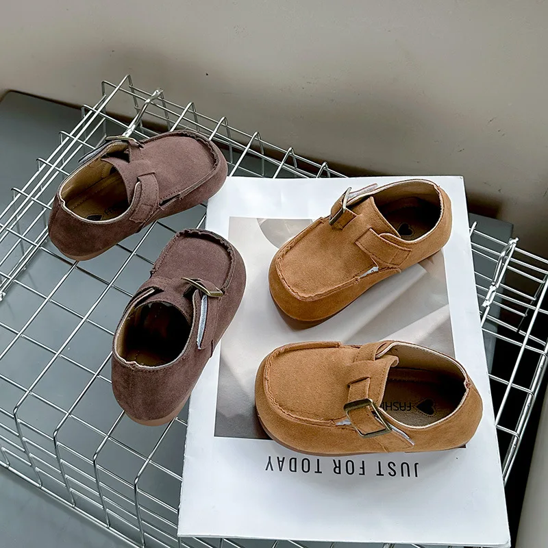 Children's casual Boken shoes, boys' retro single shoes spring new item, girls' frosted leather soft sole Korean version