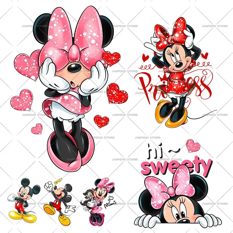 

Disney Pink Minnie Thermal Transfer Stickers Iron on Transfers For Clothes Fashion Mickey Mouse Printed Patches On Clothes DIY