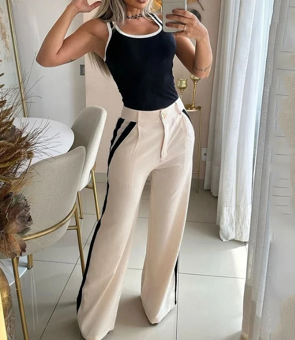 Minimalist Style 2024 Hot Selling Pants Sets for Women Solid Color Sexy Casual New Sleeveless Solid Color Two-Piece Set Daily