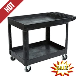 Rubbermaid Commercial Products 2-Shelf Utility/Service Cart, Medium, Lipped Shelves, Storage Handle, 500 lbs. Capacity