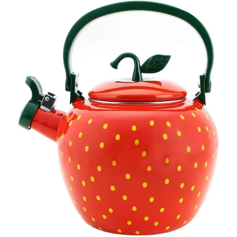 Whistling Tea Kettle for Stove Top Enamel on Steel Teakettle Strawberry Design Teapot Water Kettle Cute Kitchen Accessories