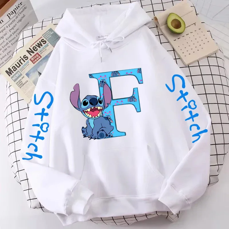 kawaii Hoody Sweatshirts Women's Hoodies Cute Kawaii Disney Lilo & Stitch 26 English Letters Print Hoodie Couple Streetwear