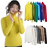 Women's Sweater Choker High Collar Thermal Tops Woman Turtleneck Slim Thin Sweaters Candy Color Jumper Knitwear Pullover Outwear 1