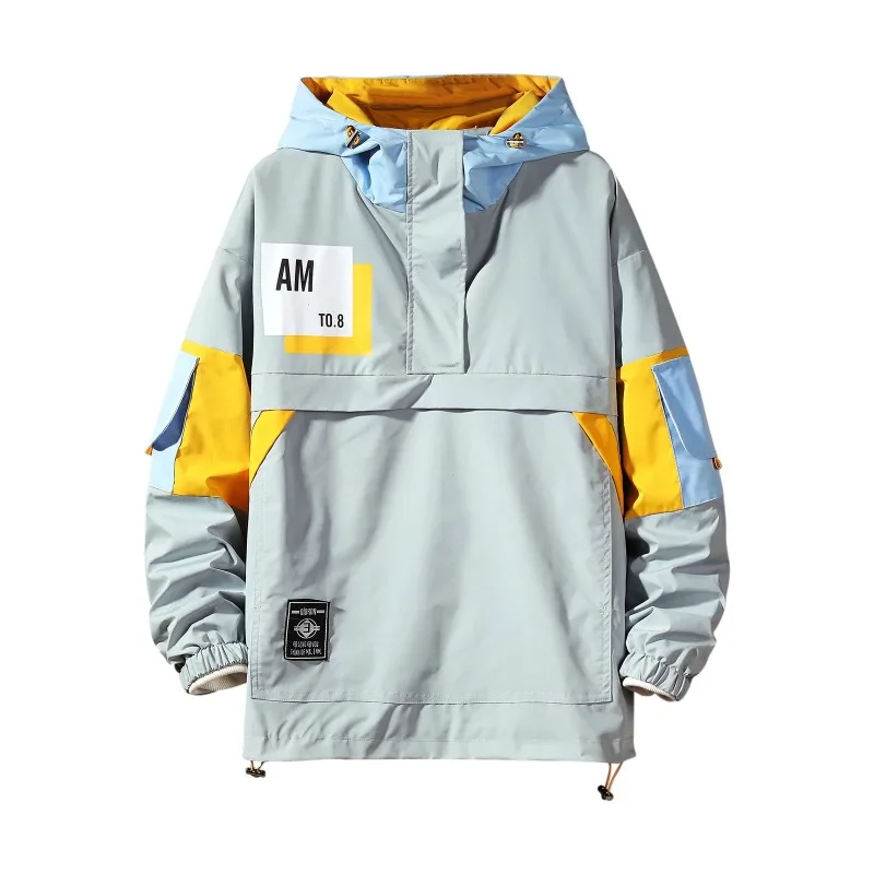 남성 자켓 까마귀 패션 streetwear 색상 대비 패치 워크 후드 자켓 방수 윈드 브레이커 지퍼 업 코트 남성 아웃웨어
