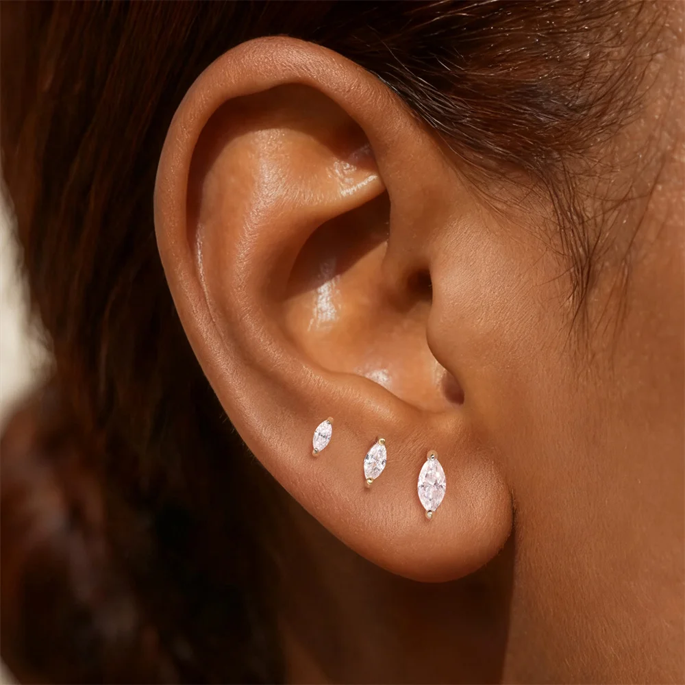 Aide S925 Sterling Silber Marquise CZ Ohrstecker Set 3-teilig Knorpel-Piercing-Ohrringe für Frauen Minimalistische Ohrstapel-Ohrringe – Detail 9