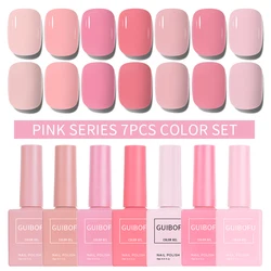 7 - Piece Gel Nail Polish Collection - Fall Shine & Glitter Finish (PINK SERIES)