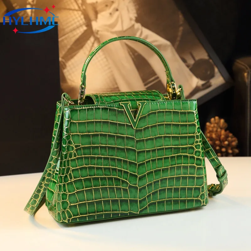 Genuine Leather Women's Handbags Lady Crocodile Small Tote Bag Portable