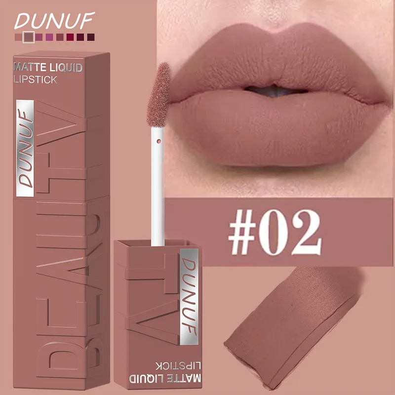 DUNUF 8-color matte velvet smooth easy-to-apply square tube lip gloss...