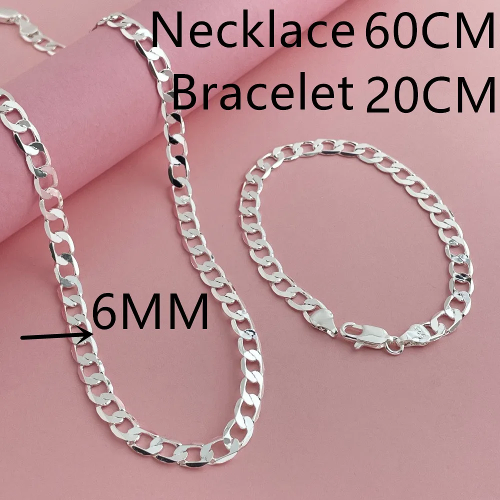 패션 클래식 6MM 원투원 쿠반 NK 목걸이 팔찌 세트 (여성 및 남성용 주얼리)