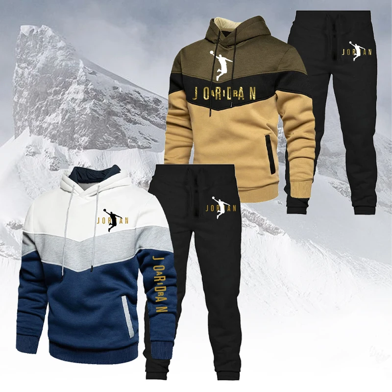 

Мужская Спортивная толстовка с капюшоном и брюки, в стиле пэчворк