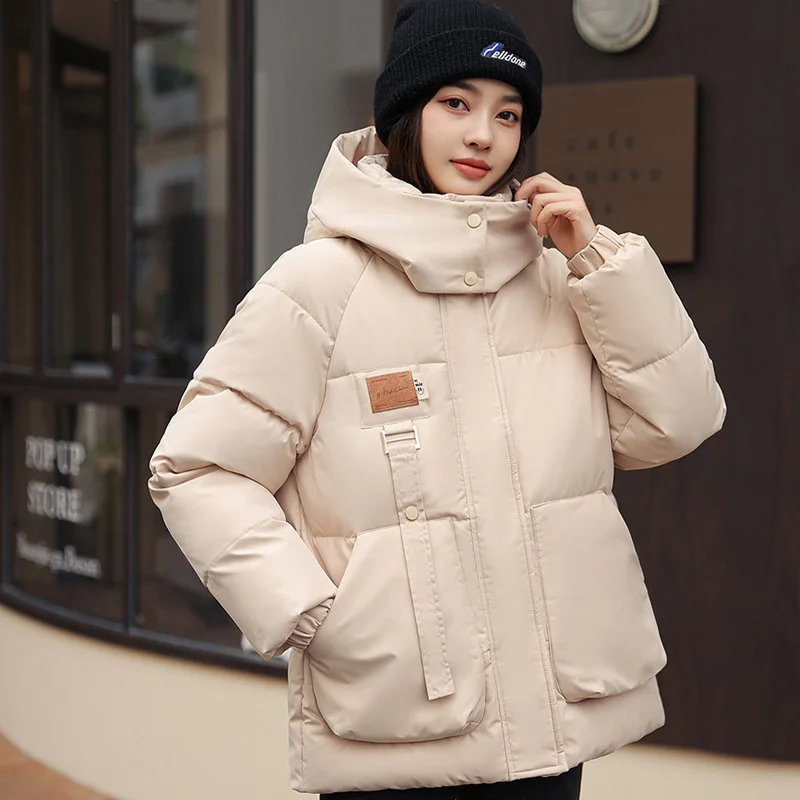 2024 New Winter Down Cotton-padded Jacket Women Short Coats Hooded Parka Windproof Outerwear Oversize Loose Female Warm Overcoat