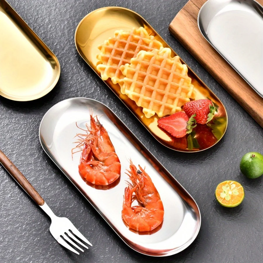 Stainless Steel Dining Dish Dessert Plate Nut Fruit Cake Tray Snack Kitchen Western Steak Dish