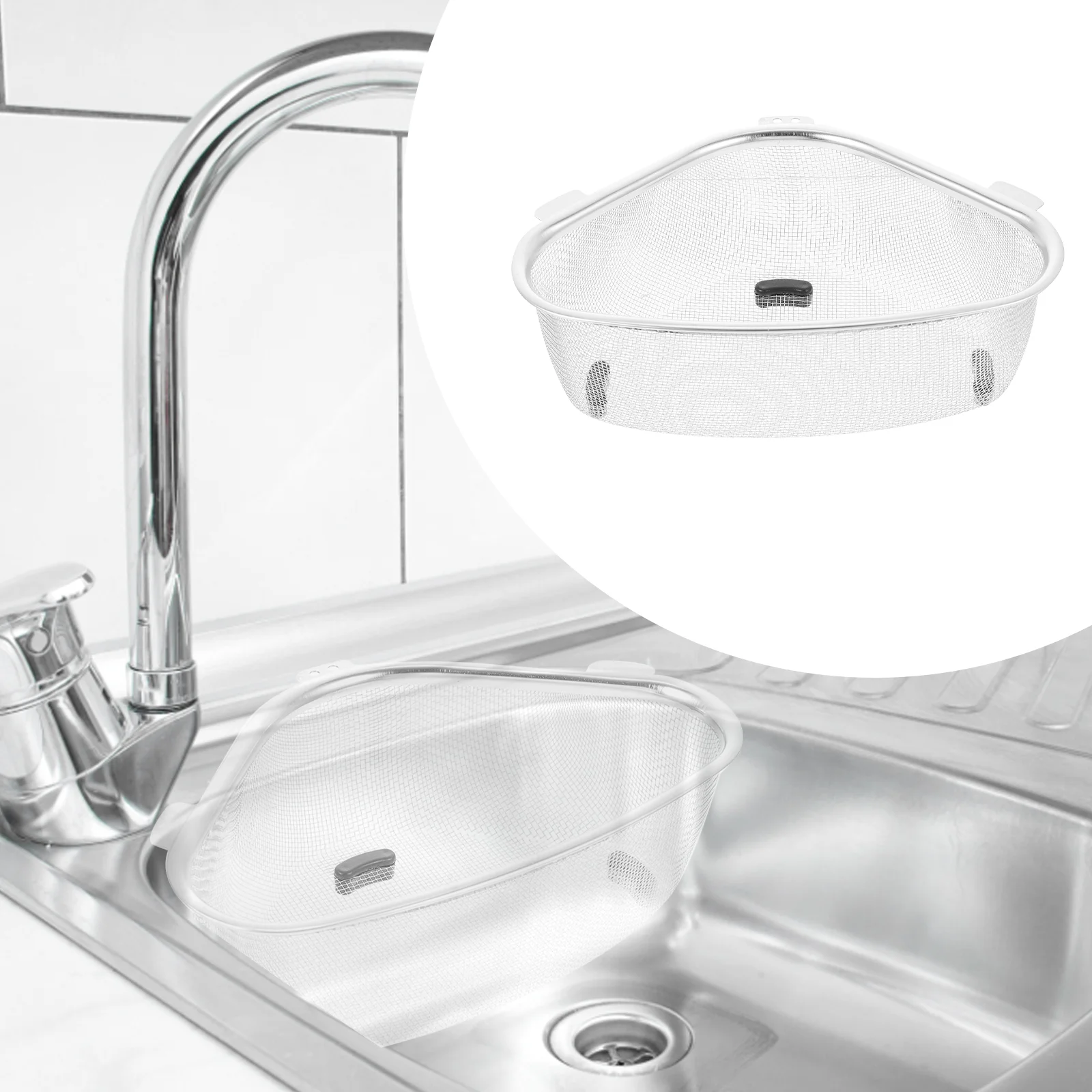 

Sink Drainer Basket Corner Strainer Fine Filter Draining Holder Mesh Stainless Steel