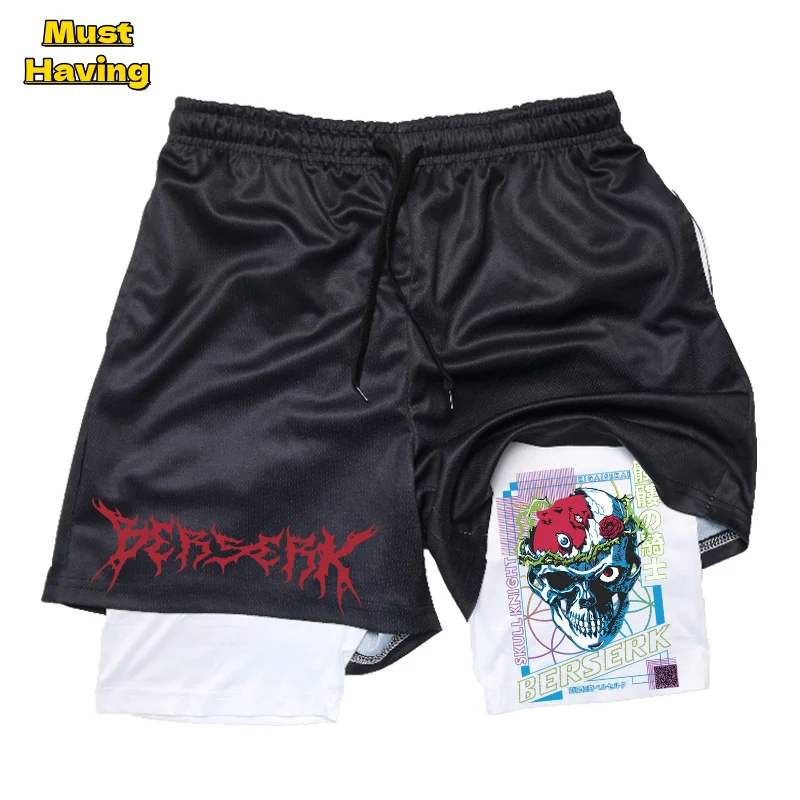 

Anime Berserk 2-in-1 Compression Shorts for Men Quick Dry Stretchy Gym Shorts with Liner Fitness Workout Jogging Short Pants