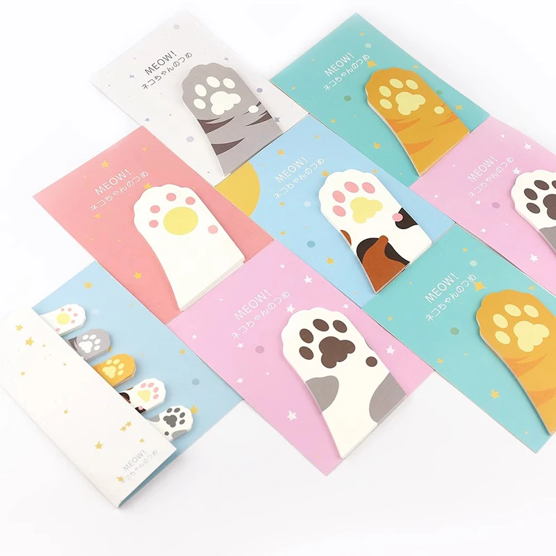 2PCS Cute Cat Paw Memo Pads Cute Sticky Notes Korean Stationery Notebook Planner Journal Office Supplies Back To School