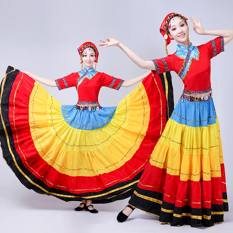 Chinese Traditional Costume Stage Dance Wear Folk Costumes Performance Festival Yi Outfit Long Skirts for Women Dancing