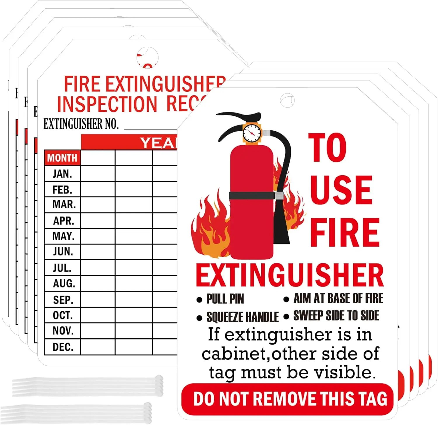 50Set Monthly Fire Extinguisher Inspection Tags Record Year Fire Extinguisher Inspection Tags 3.3x5Inch Recharge and Record