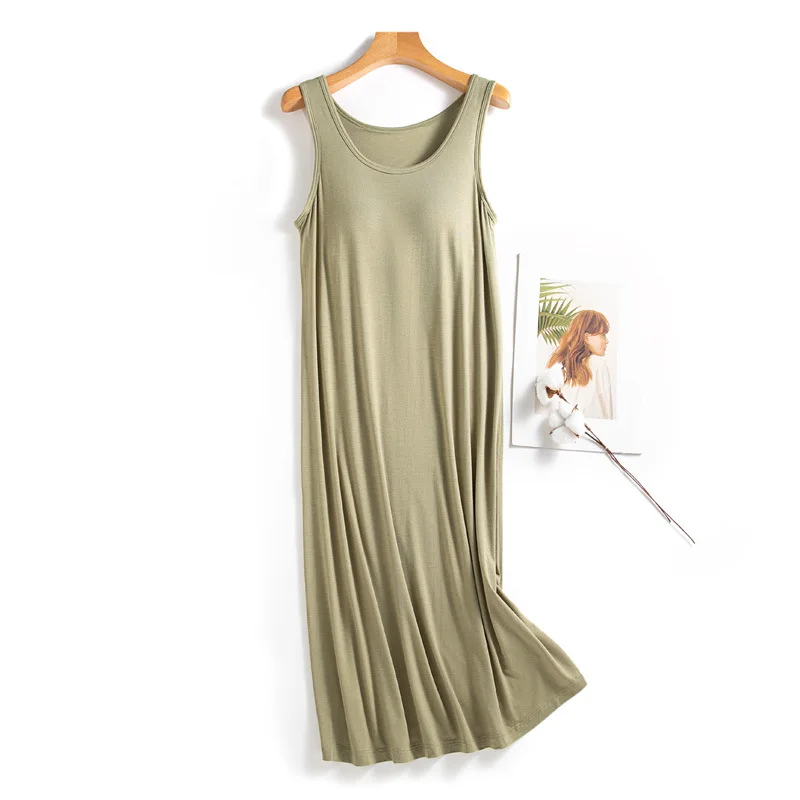 Casual Chest Pad Lingerie Modal Sleeping Shirt For Women's Nightgowns Sleeveless Summer Home Wear Nightwear Bra Sleeping Dress