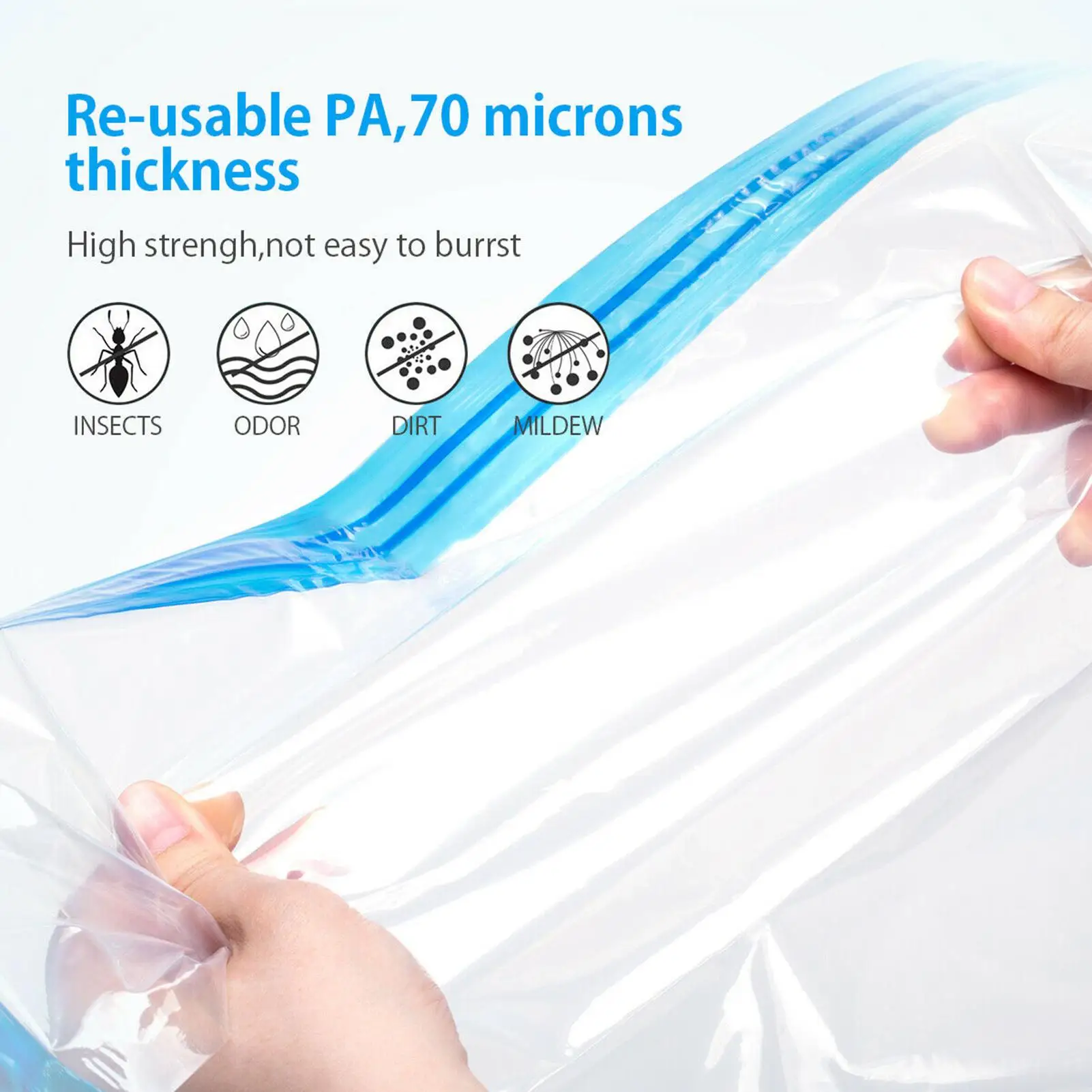 Sac De Rangement Sous Vide Extra Épais - 80x50 Cm - Gain De Place Pour Vêtements, Déménagement - Transparent