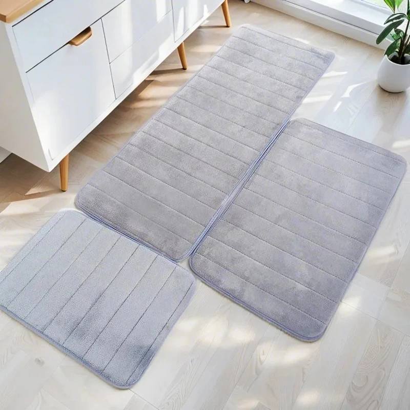 1.5CM Thick Carpet For Bathroom Soft Coral Fleece Absorbent Anti-slip Silica Foot Mat Living Room Bedroom Floor Mat 3 Piece/set