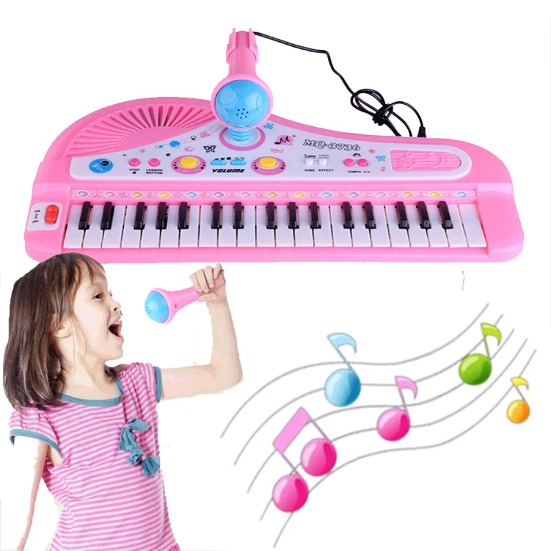 Piano Teclado Brinquedo Infantil Microfone Educativo Musical Cor Rosa