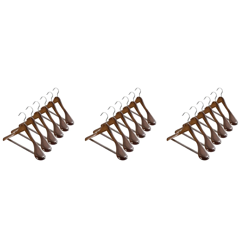 

Wide Shoulder Wooden Hangers 18 Pack With Non Slip Pants Bar - Smooth Finish Solid Wood Suit Hanger Coat Hanger