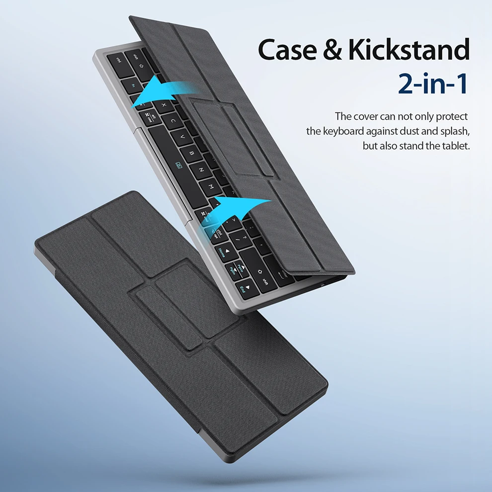 Teclado sem Fio Dobrável com Touchpad Bluetooth Multi Dispositivo Ipad Laptop Windows Android Ios Capa de Couro - Imagem 2