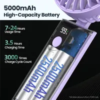 TOPK K38 Ventilateur portatif, ventilateur de cou de voyage personnel multifonction 3 en 1 de 000 mAh avec affichage numérique, 90 °   Ventilateur de bureau pliable 4