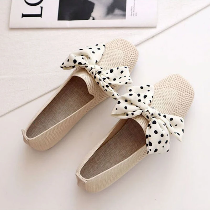 

Women's Loafers Flats Shoes for Women 2022 Bowknot Ballet Footwear Female Office Shallow Ladies Soft Butterfly-Knot Polka Dots