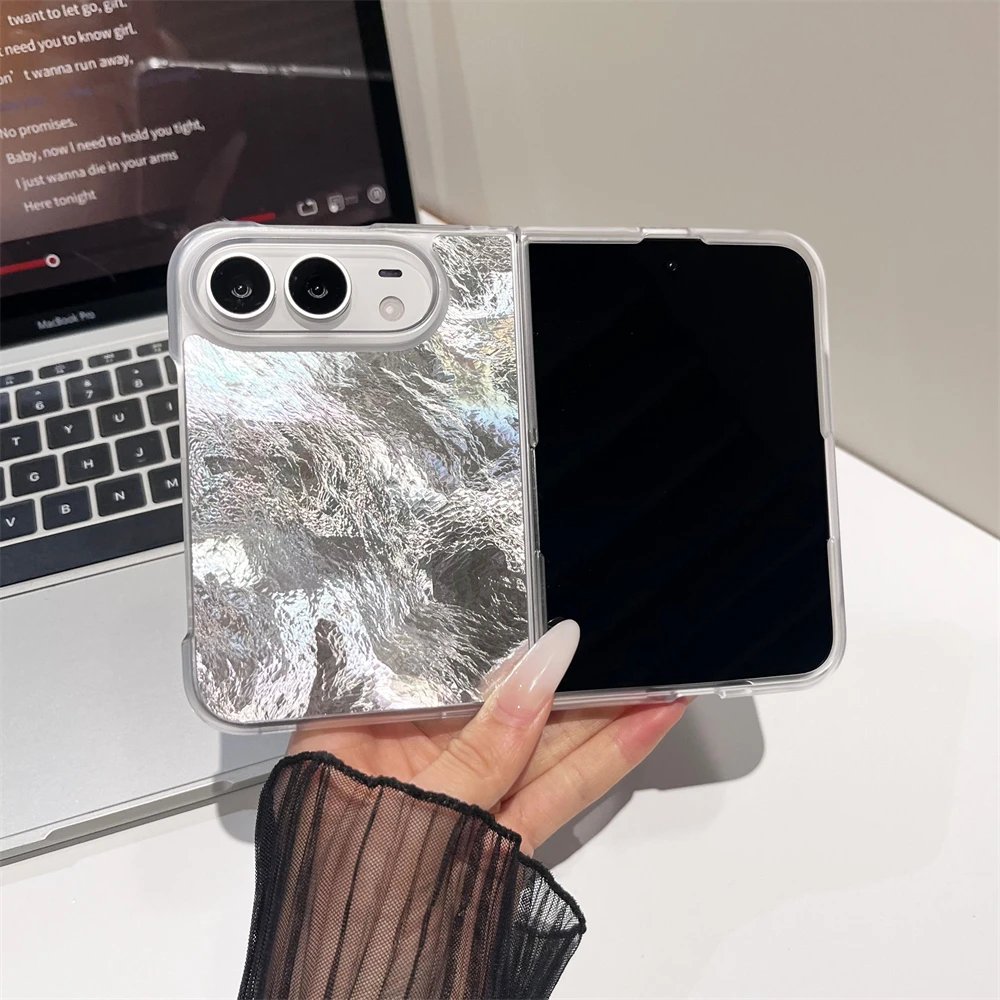 Luxury Shell Pattern Make-up Mirror Phone Case with Glacier Texture Shockproof Solid Cover