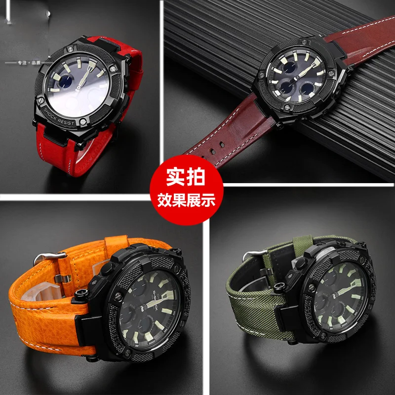 Canvas leather watch strap for Casio G-SHOCK GST-B100 S130 W300GL 400G W330 GST-W120L s120 W130L S100 Series watch accessorie
