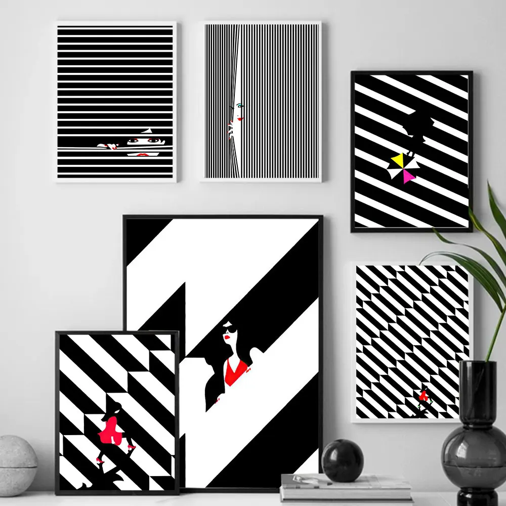 Minimalist Black And White Stripe Canvas Wall Art Painting Abstract