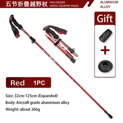 Set of 2 Ultra - Light Foldable Trekking Poles for Outdoor Camping and Hiking (FoldCane 1PC Red)