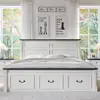 King Size Bed Frame with 51" Tall Headboard, Wood Platform Bed Frame with 20" Tall Roman Column Decoration Footboard (White) 3