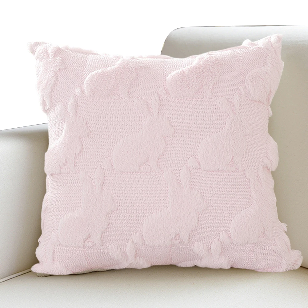 Easter Plush Rabbit Jacquard Pillowcase 45x45cm Rabbit Pattern Decorative Throw Pillowcase for Living Room Bedroom
