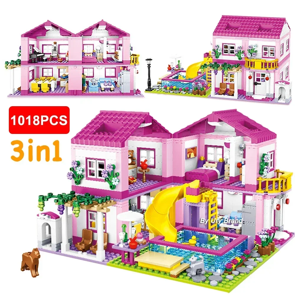 Sluban 프렌즈 시티 하우스 공주 성 세트, 소녀용 아파트 가든 카사 빌라 빌딩 블록 피규어 완구, 어린이 DIY 선물