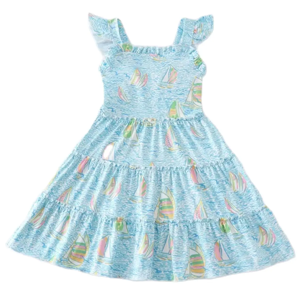 Claire & Charlie Girls Knit Bloomers Set - Sailboat Print - Bow on Back main image 1