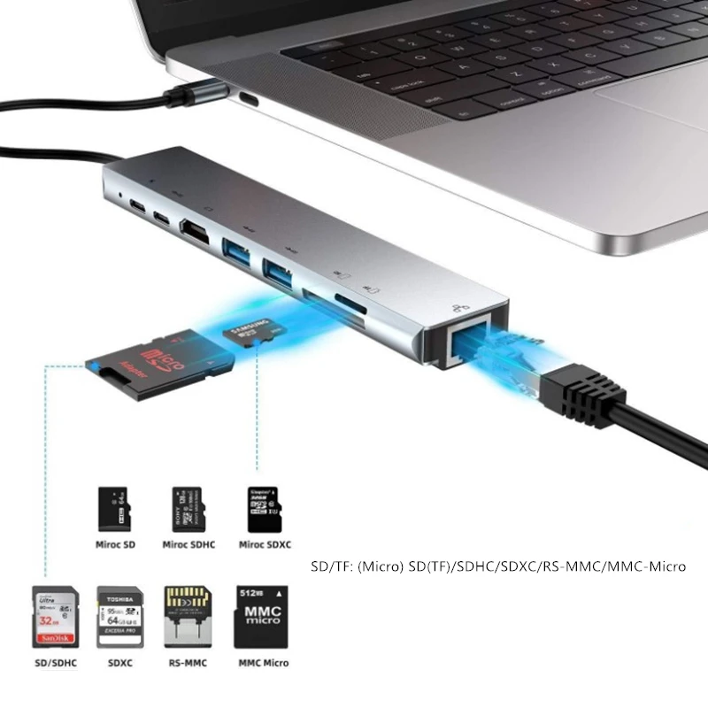 USB C 허브-RJ45 HDMI 호환 4K USB 3.0 C타입 독, SD TF 카드 리더 도킹, 맥북 삼성 S21 Dex TV 노트북 마우스용