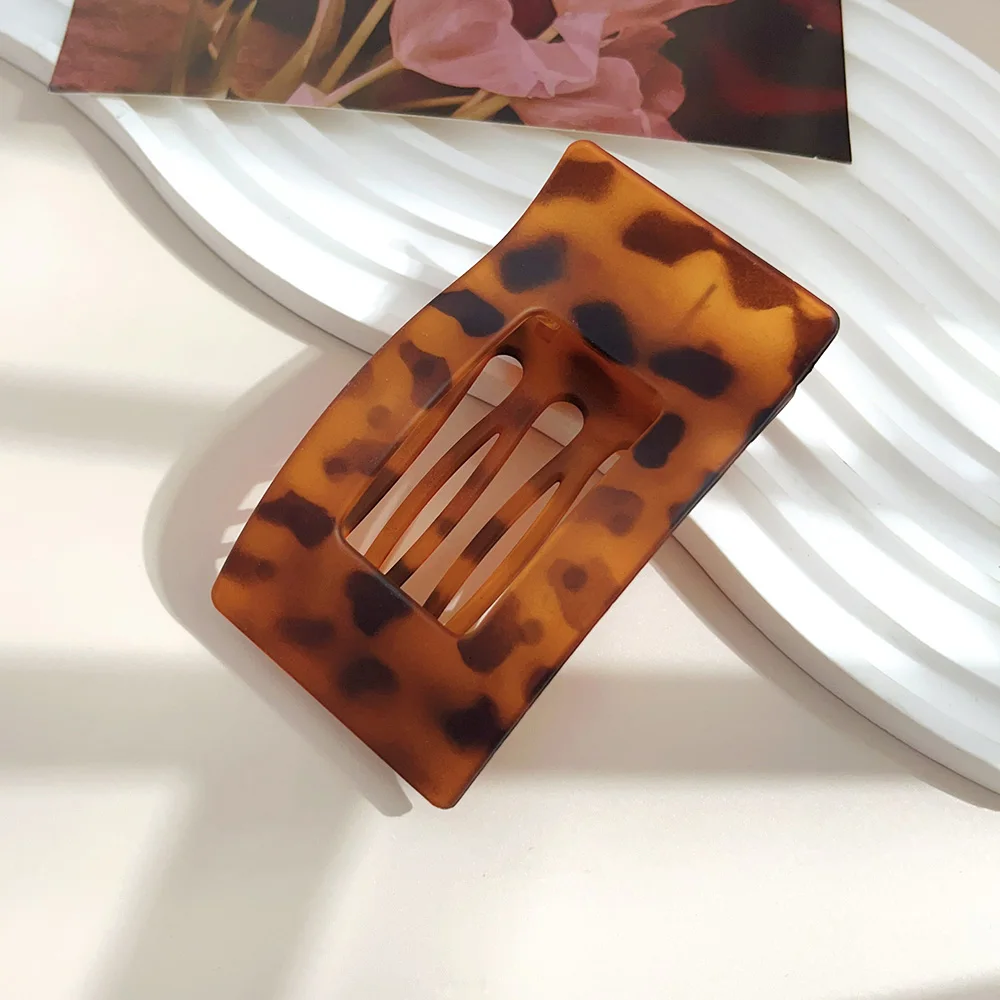 Elegant Matte Leopard Rectangle Hair Clips - Stylish Duckbill Claw Grip