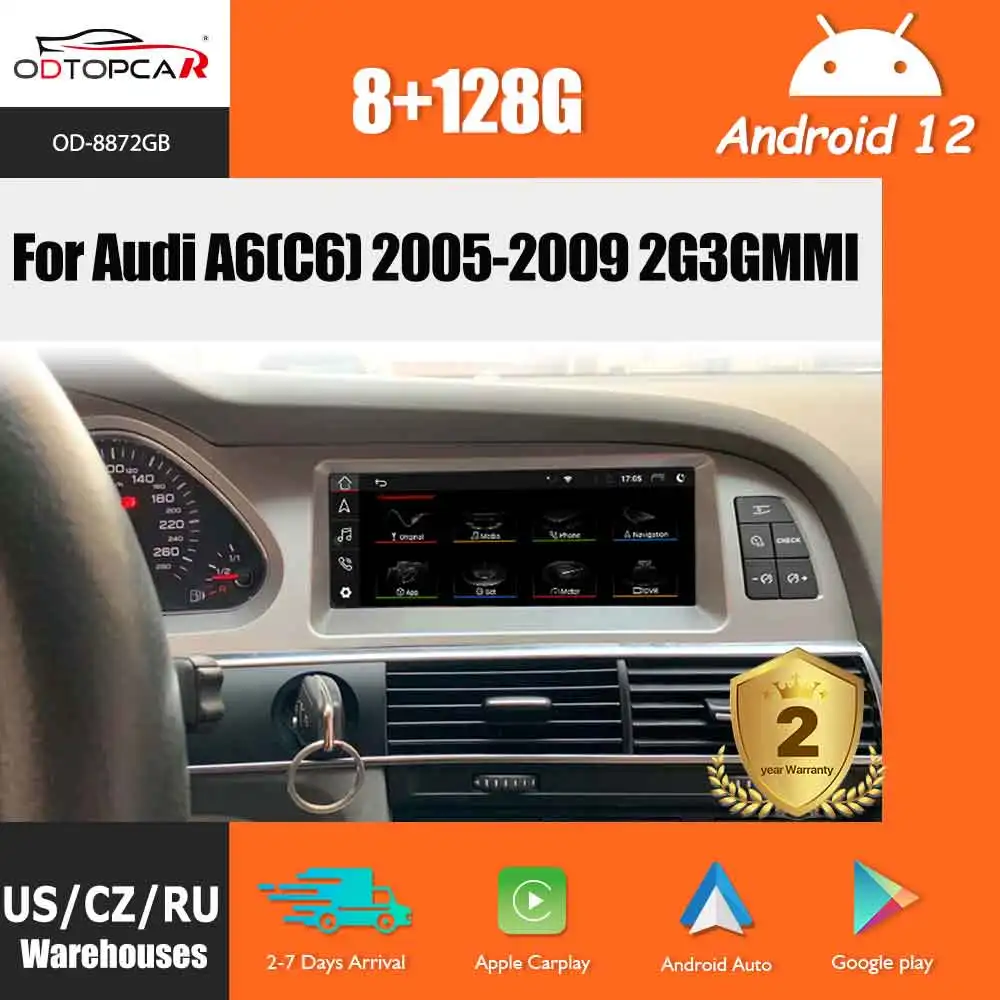 

Odtopcar 8.8" Android 12 Multimedia Player 8+128G Touch Screen Car Stereo For Audi A6(C6) 2G MMI 2005-2009 Auto Carplay GPS Navi